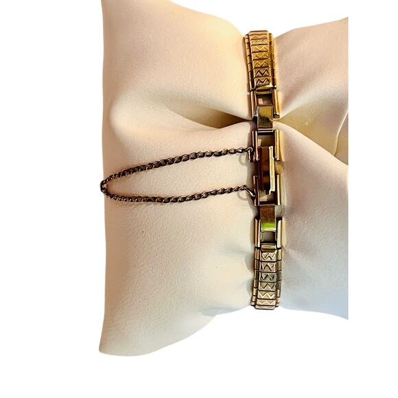 Vintage Longines Ladies Art Deco Wristwatch – Gold Tone Bracelet w/ Safety Chain - Picture 7 of 9